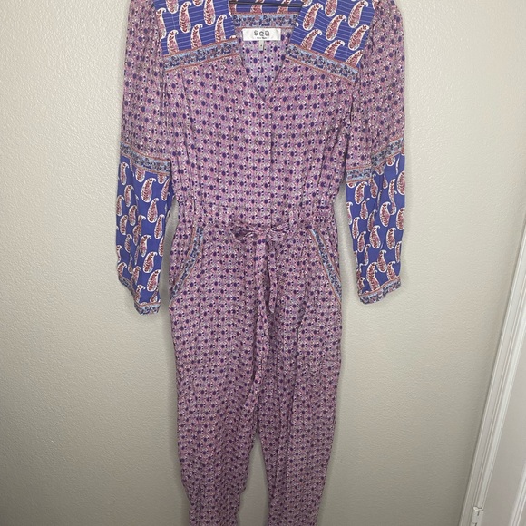 Sea NY Bianca Floral Paisley Boho Jumpsuit / Blue Pink / Size 4 / Sea New York - Picture 5 of 11